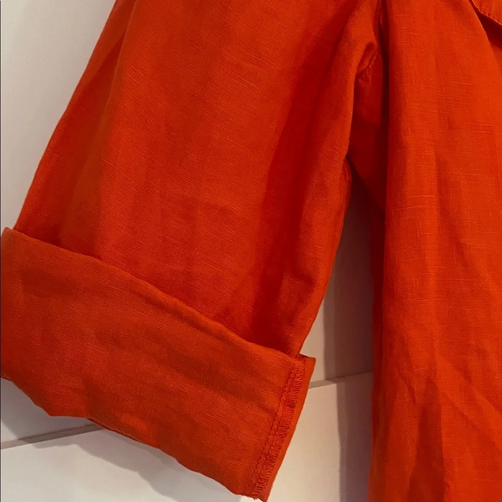 Tory Burch Orange V Neck Tunic Mini Dress Lightweight Rollup Sleeves Size 8 EUC